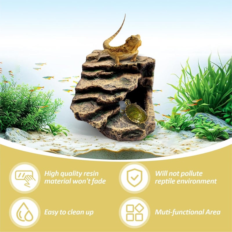 GOZILLA Small Reptile Accessories for Tank, Basking Platform Hideout, Bearded Dragon Hide and Cave Decor for Small Turtle,Snake and Lizard.(Brown-S) - Image 5